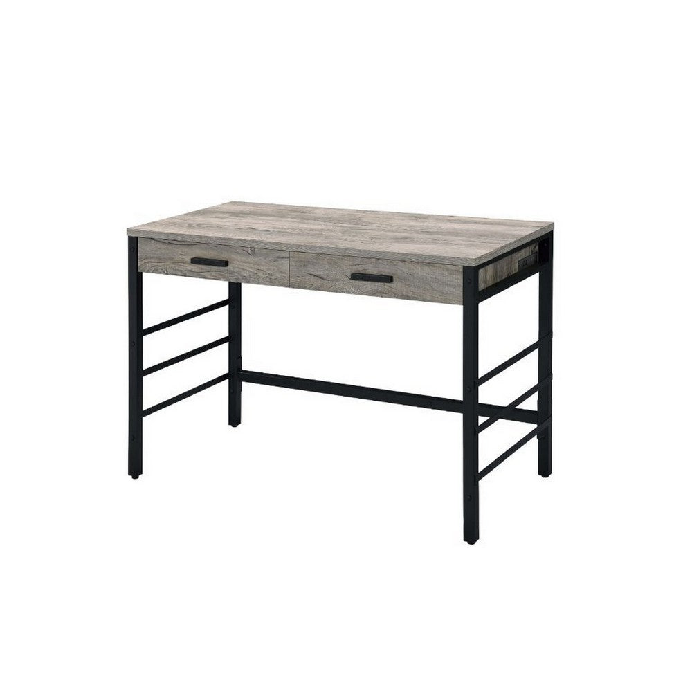 Built-in USB Port Writing Desk, Light Weathered Oak and Black - BM251343
