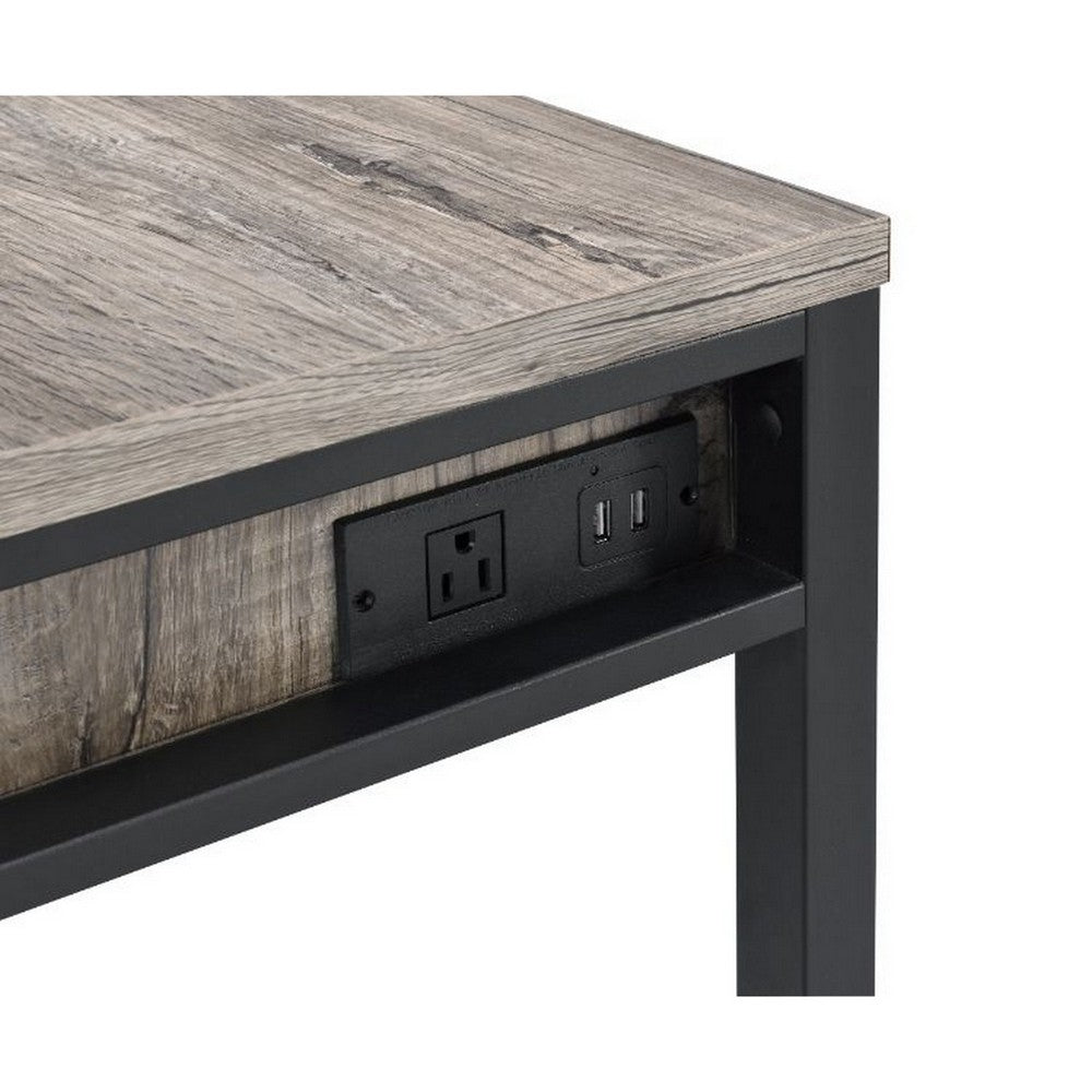 Built-in USB Port Writing Desk, Light Weathered Oak and Black - BM251343