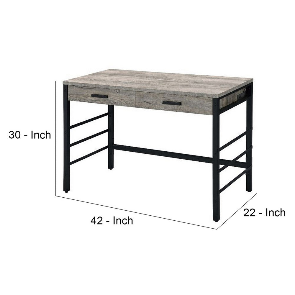 Built-in USB Port Writing Desk, Light Weathered Oak and Black - BM251343