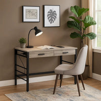 Built-in USB Port Writing Desk, Light Weathered Oak and Black - BM251343