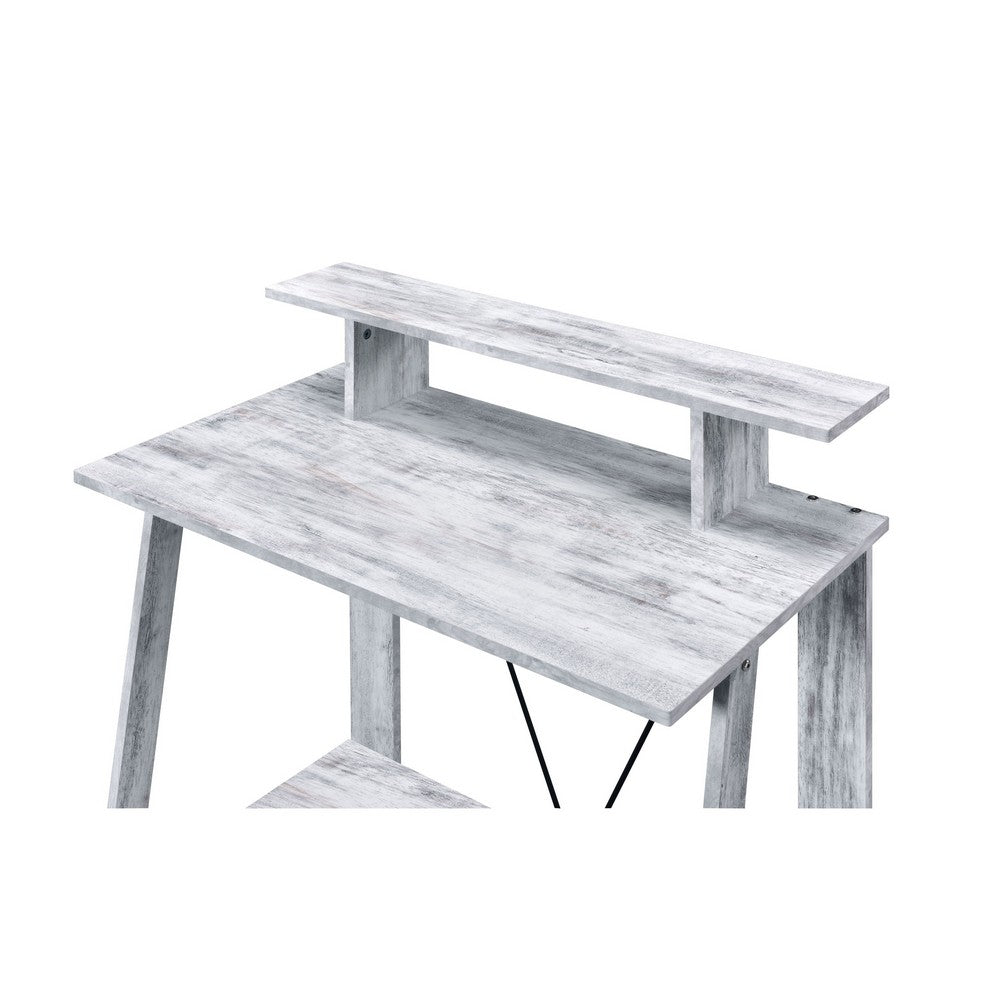 Writing Desk with V Shaped Frame, Antique White and Black - BM251346