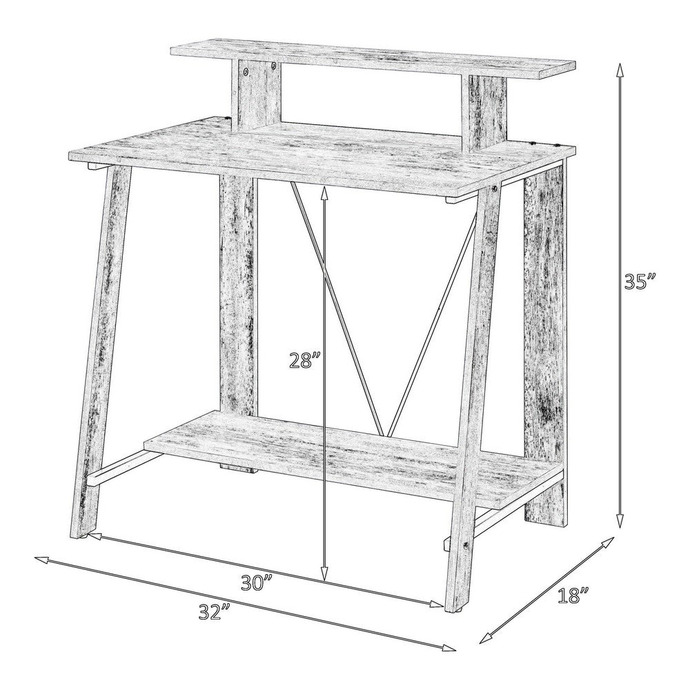Writing Desk with V Shaped Frame, Antique White and Black - BM251346