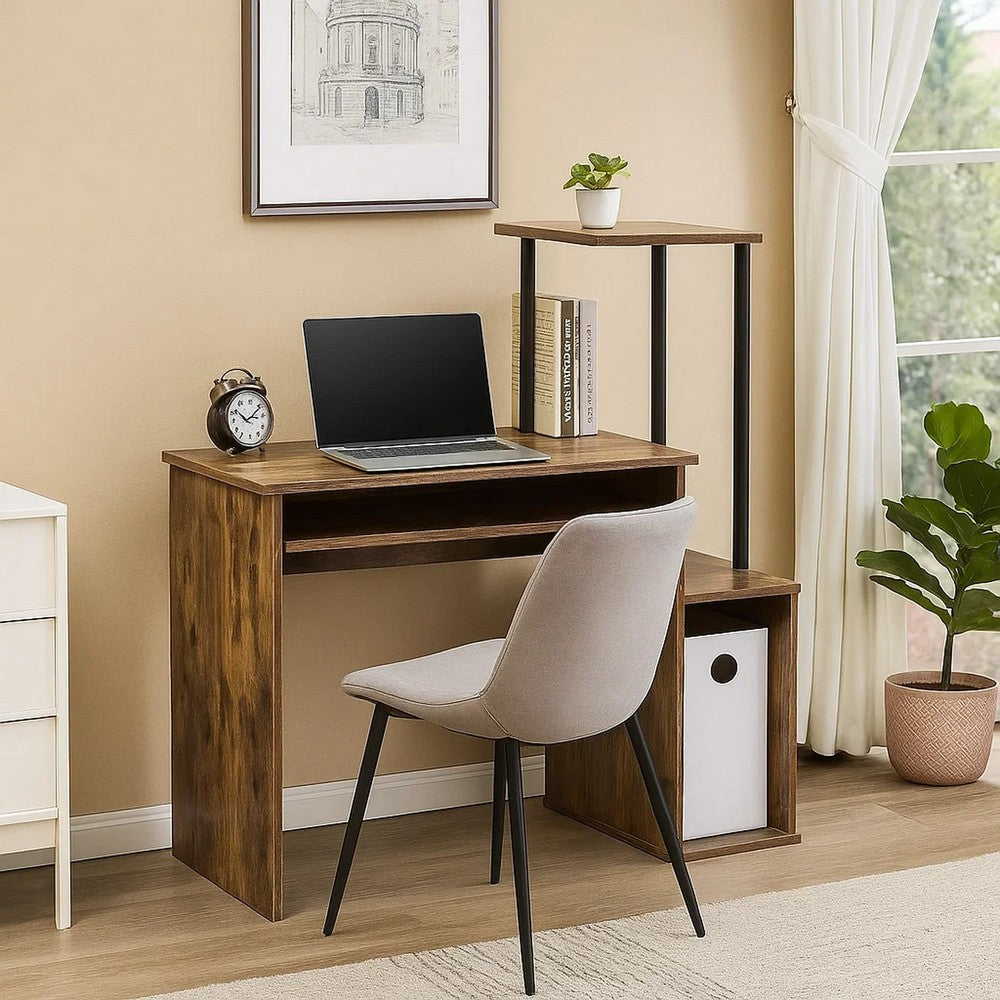 Computer Desk with Built In Bookshelf, Weathered Oak and Black - BM251351