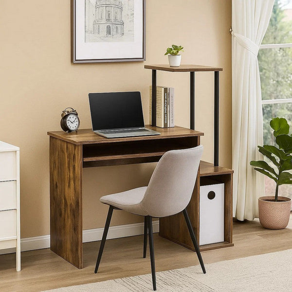 Computer Desk with Built In Bookshelf, Weathered Oak and Black - BM251351