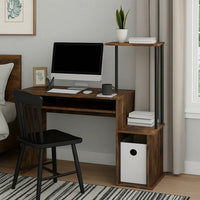 Computer Desk with Built In Bookshelf, Weathered Oak and Black - BM251351