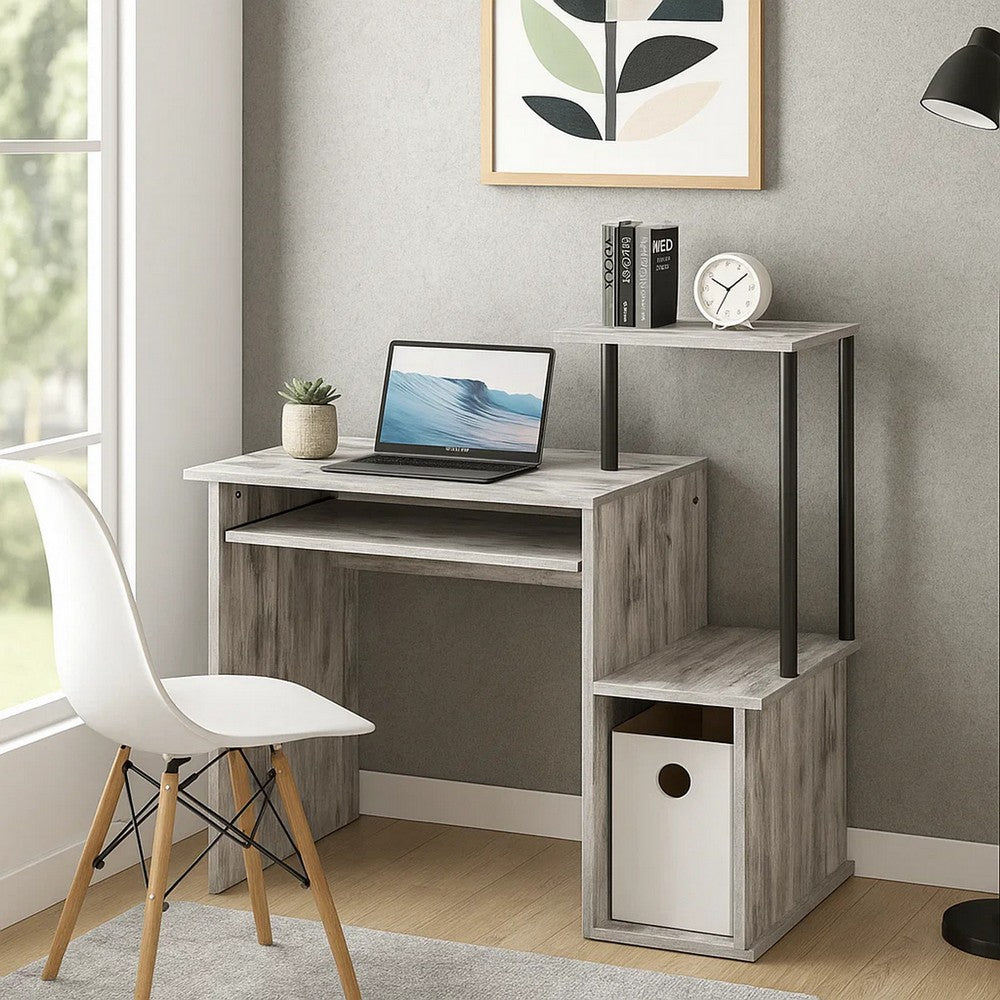 Computer Desk with Built In Bookshelf, Antique White and Black, Antique White and Black - BM251352