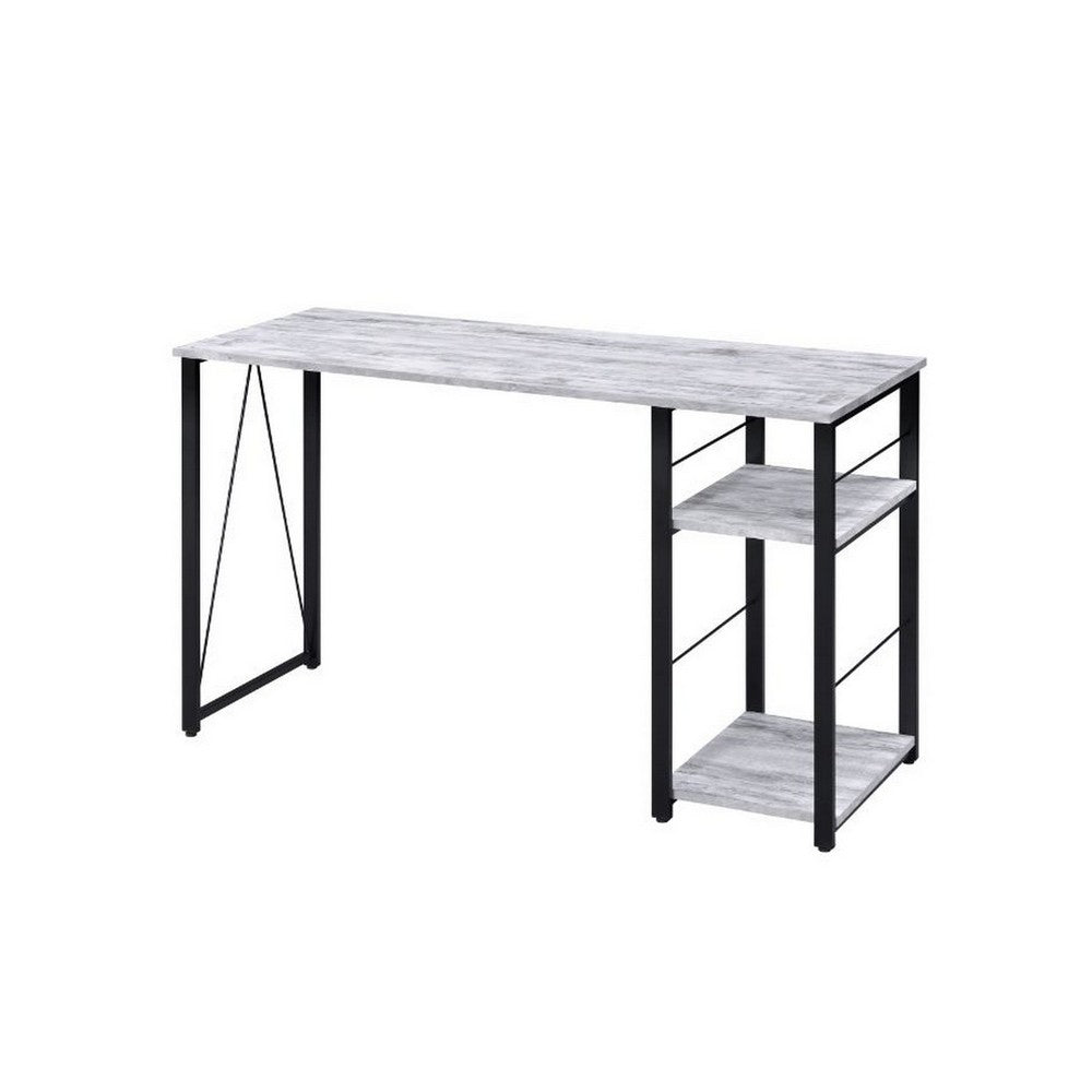 Writing Desk with Rustic Wood Finish, Antique White and Black - BM251354