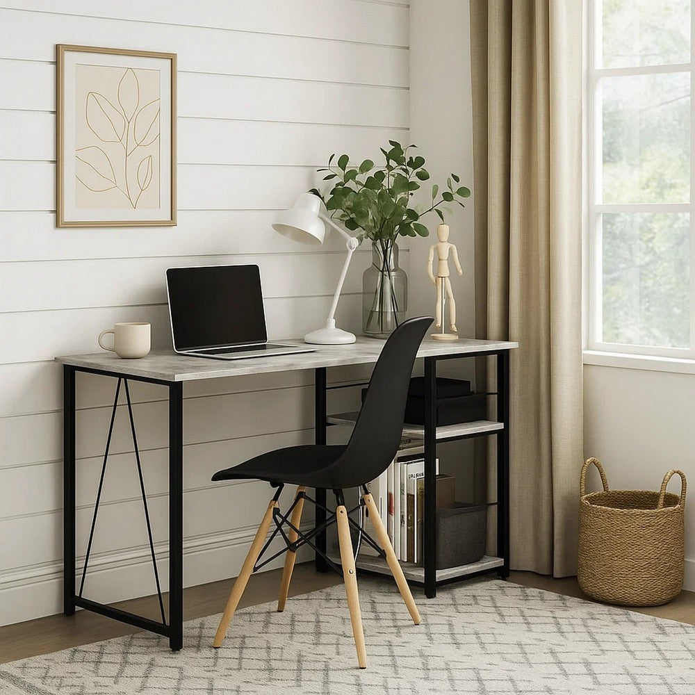 Writing Desk with Rustic Wood Finish, Antique White and Black - BM251354