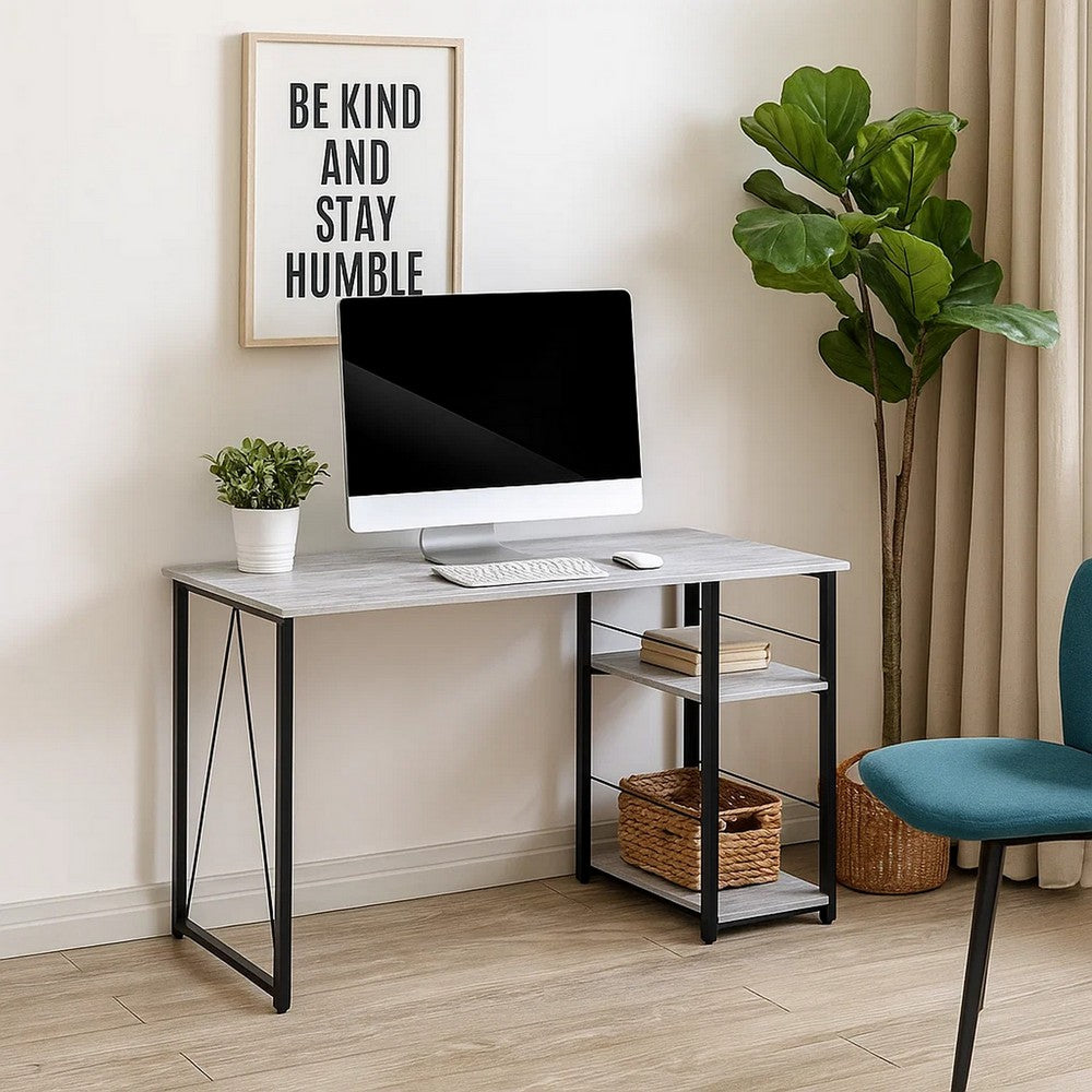 Writing Desk with Rustic Wood Finish, Antique White and Black - BM251354