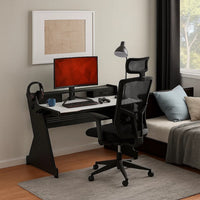 Gaming Table with Cup Holder and Headset Rack, Black and White - BM251361