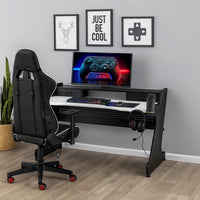 Gaming Table with Cup Holder and Headset Rack, Black and White - BM251361
