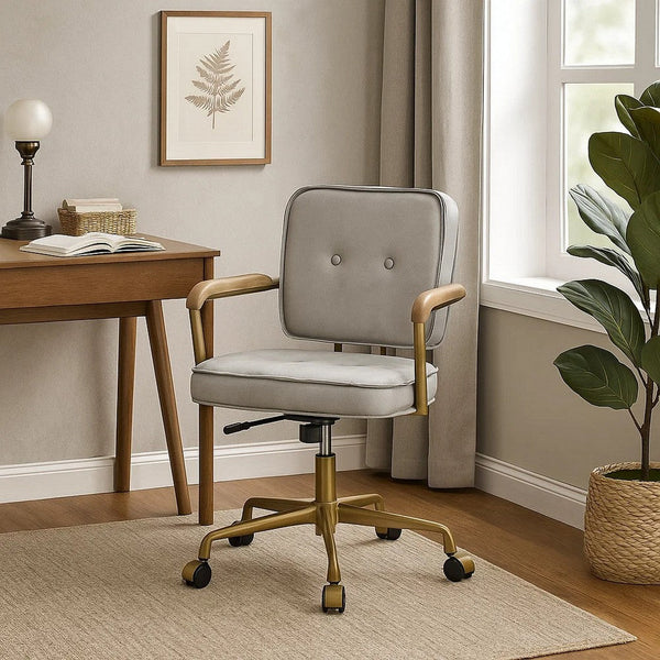 Office Chair with Faux Leather Upholstery, Vintage White and Brown - BM251365