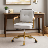 Office Chair with Faux Leather Upholstery, Vintage White and Brown - BM251365