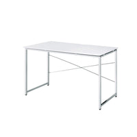 Writing Desk with X Shaped Cross Bar and Chrome Finish, White - BM251367