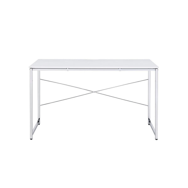 Writing Desk with X Shaped Cross Bar and Chrome Finish, White - BM251367