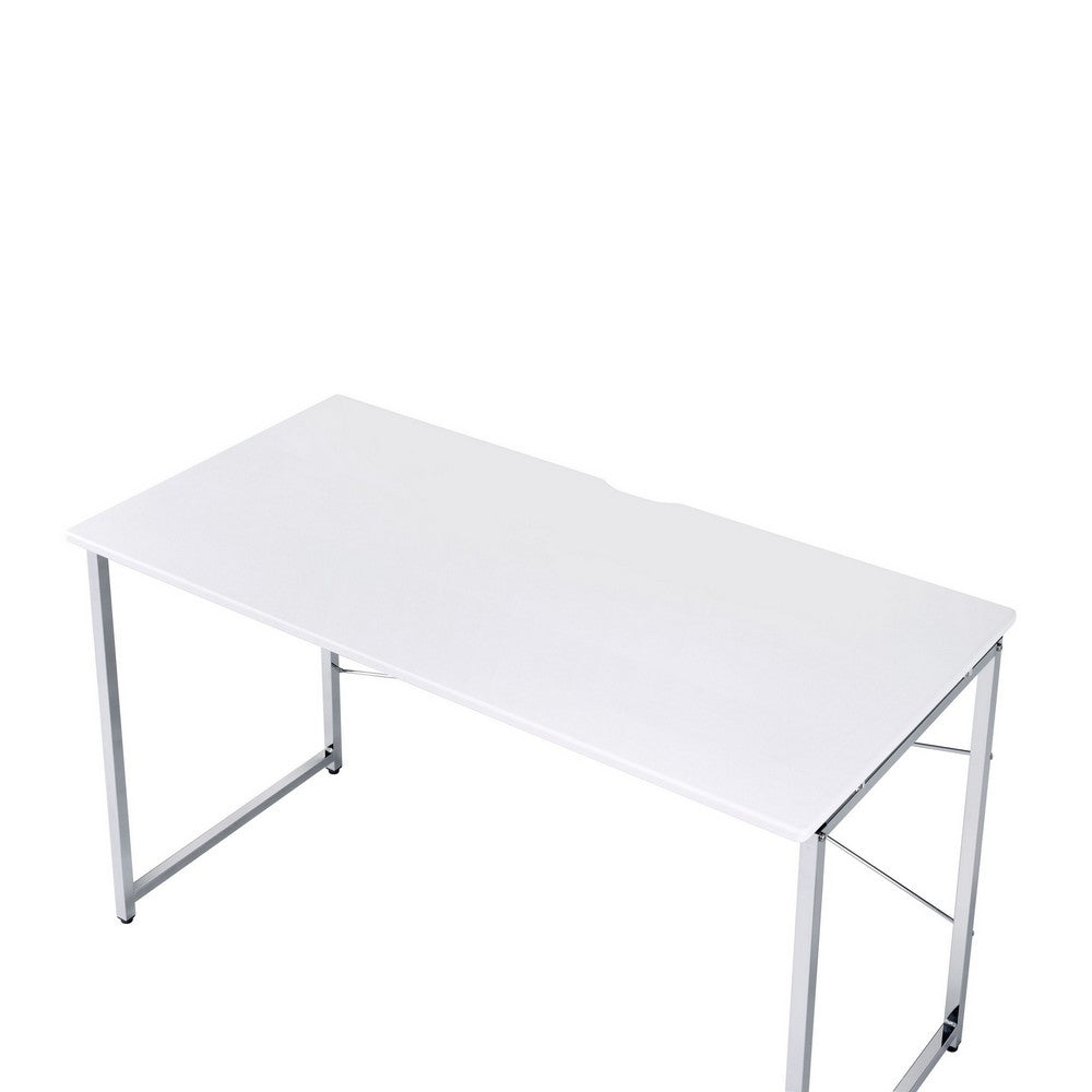 Writing Desk with X Shaped Cross Bar and Chrome Finish, White - BM251367