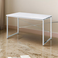 Writing Desk with X Shaped Cross Bar and Chrome Finish, White - BM251367
