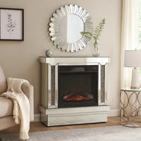 Electric Fireplace with Mirror Panel Framing and Faux Diamonds, Silver - BM251370
