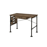 Writing Desk with Industrial Style and 3 Tier Sleek Side Shelves, Oak Brown - BM251386