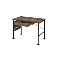 Writing Desk with Industrial Style and 3 Tier Sleek Side Shelves, Oak Brown - BM251386
