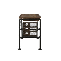 Writing Desk with Industrial Style and 3 Tier Sleek Side Shelves, Oak Brown - BM251386