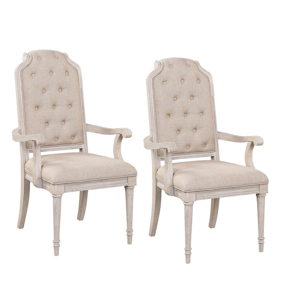 Arm Chair with Padded Seat and Button Tufts, Set of 2, Beige - BM252295