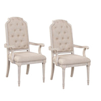 Arm Chair with Padded Seat and Button Tufts, Set of 2, Beige - BM252295