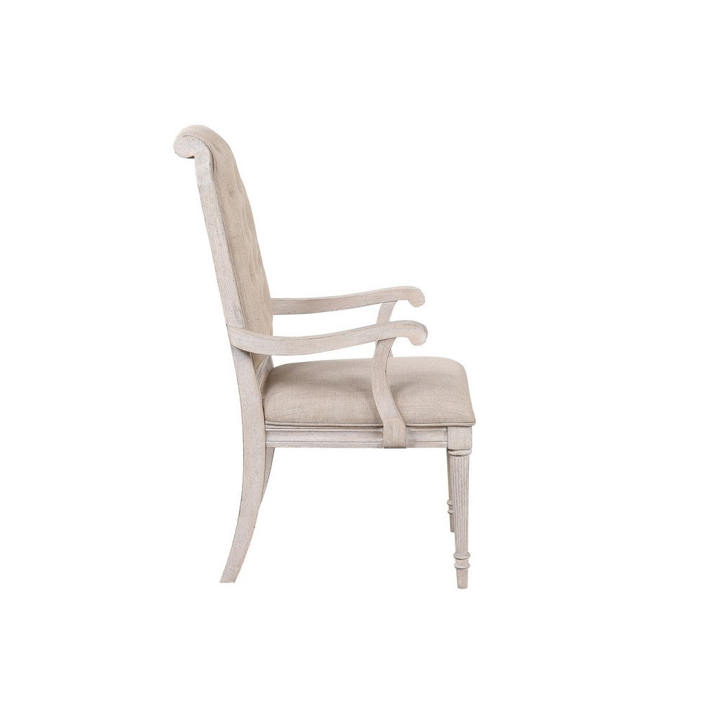 Arm Chair with Padded Seat and Button Tufts, Set of 2, Beige - BM252295