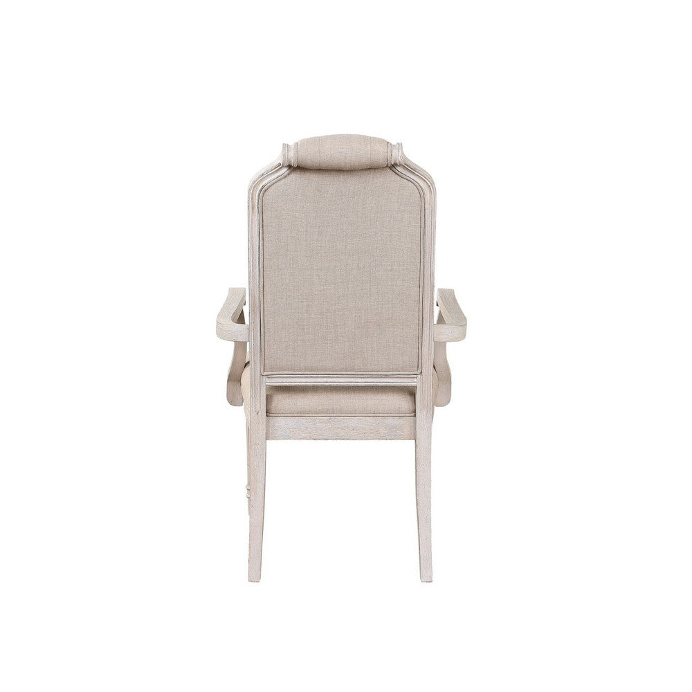 Arm Chair with Padded Seat and Button Tufts, Set of 2, Beige - BM252295