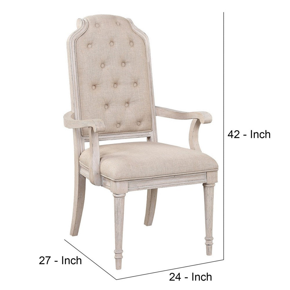 Arm Chair with Padded Seat and Button Tufts, Set of 2, Beige - BM252295