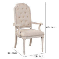 Arm Chair with Padded Seat and Button Tufts, Set of 2, Beige - BM252295