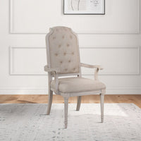 Arm Chair with Padded Seat and Button Tufts, Set of 2, Beige - BM252295