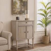 Wine Cabinet with 2 Doors and Lift Top Storage, Antique White - BM252298