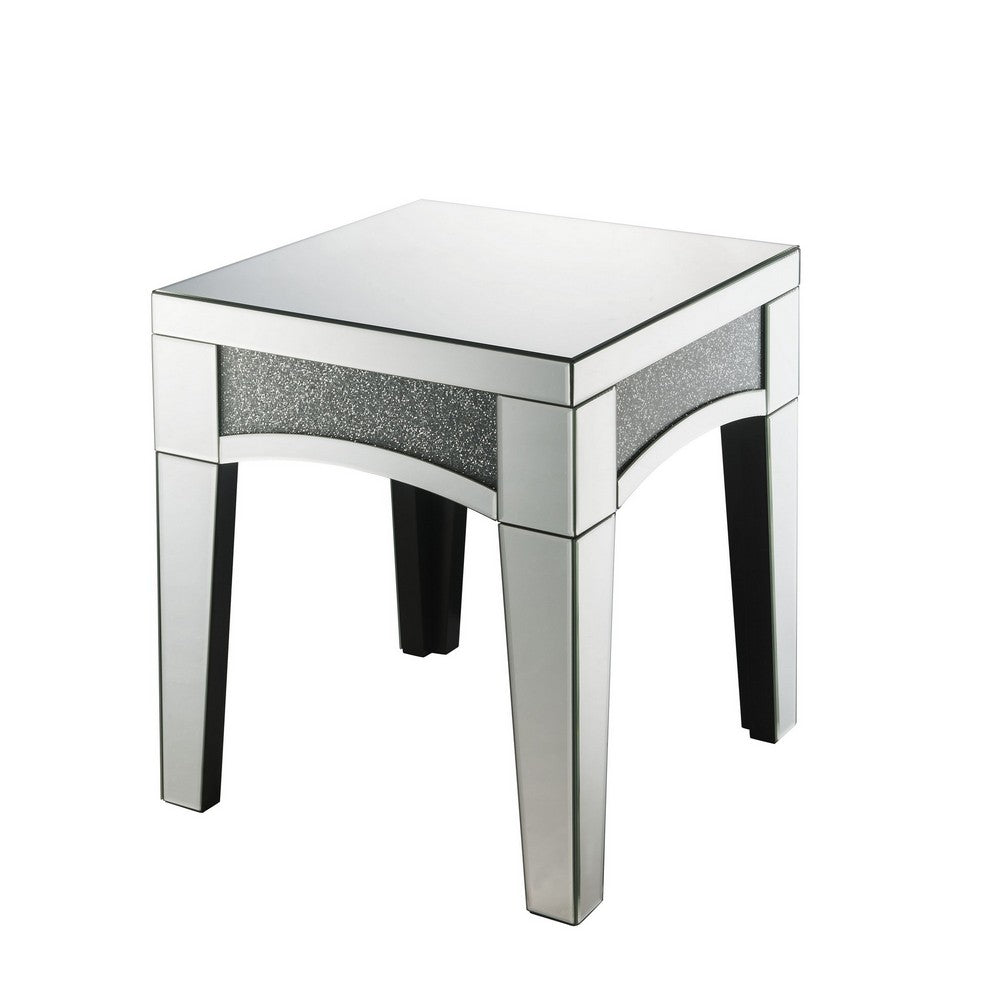 End Table with Mirror Trim and Faux Stone Inlays, Silver - BM252330