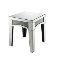 End Table with Mirror Trim and Faux Stone Inlays, Silver - BM252330