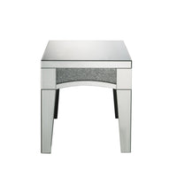 End Table with Mirror Trim and Faux Stone Inlays, Silver - BM252330