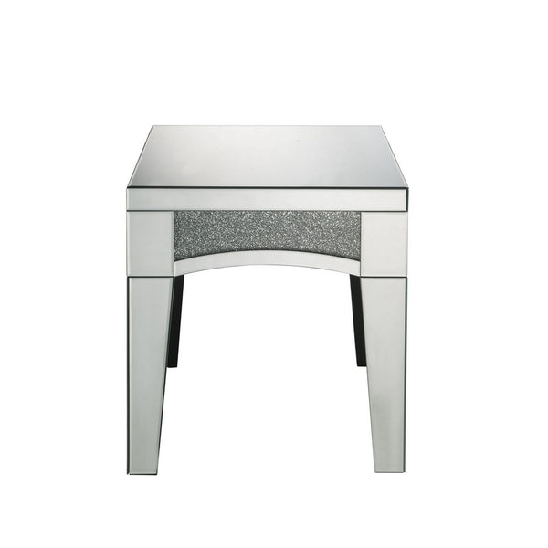 End Table with Mirror Trim and Faux Stone Inlays, Silver - BM252330