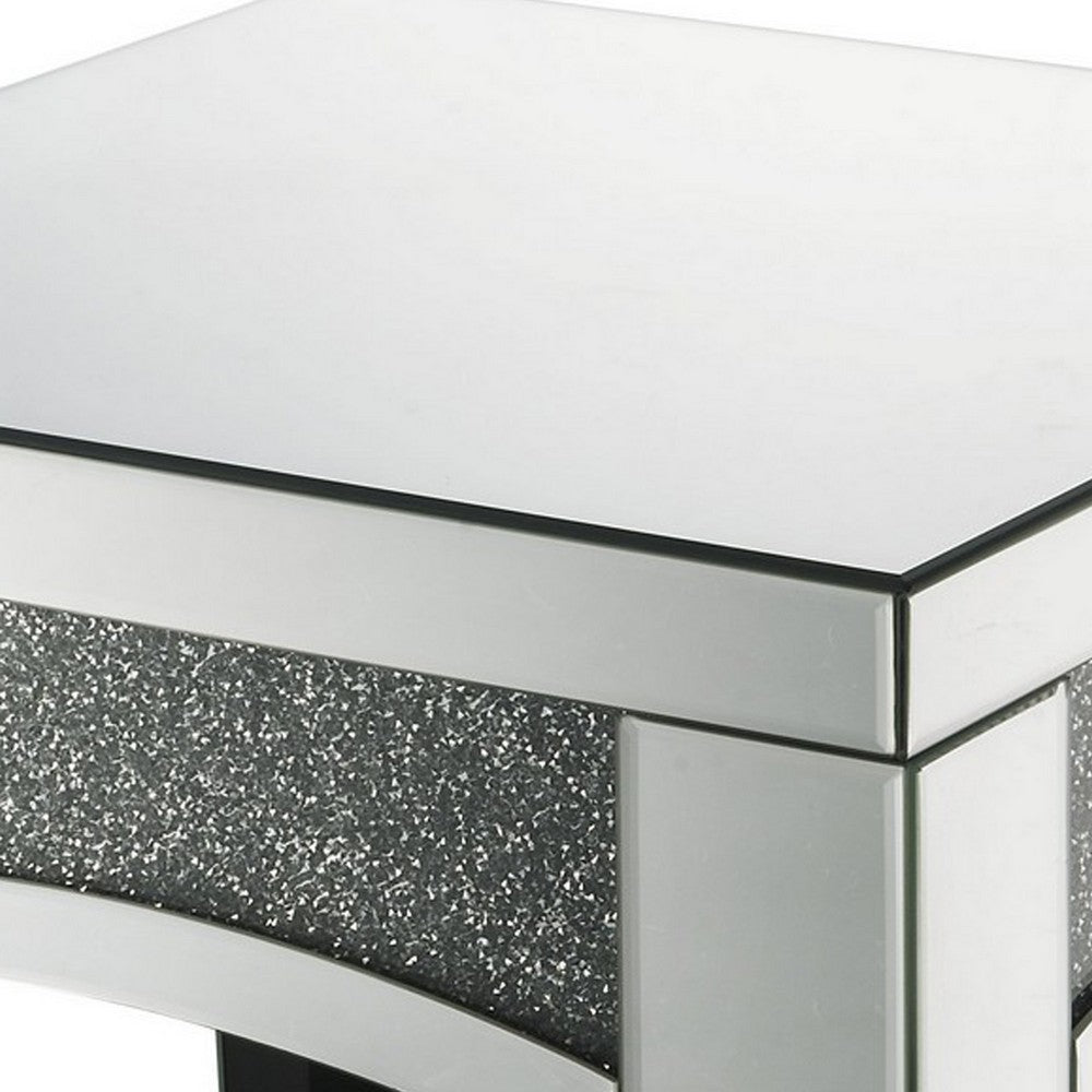 End Table with Mirror Trim and Faux Stone Inlays, Silver - BM252330