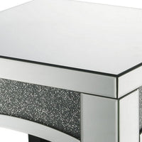 End Table with Mirror Trim and Faux Stone Inlays, Silver - BM252330
