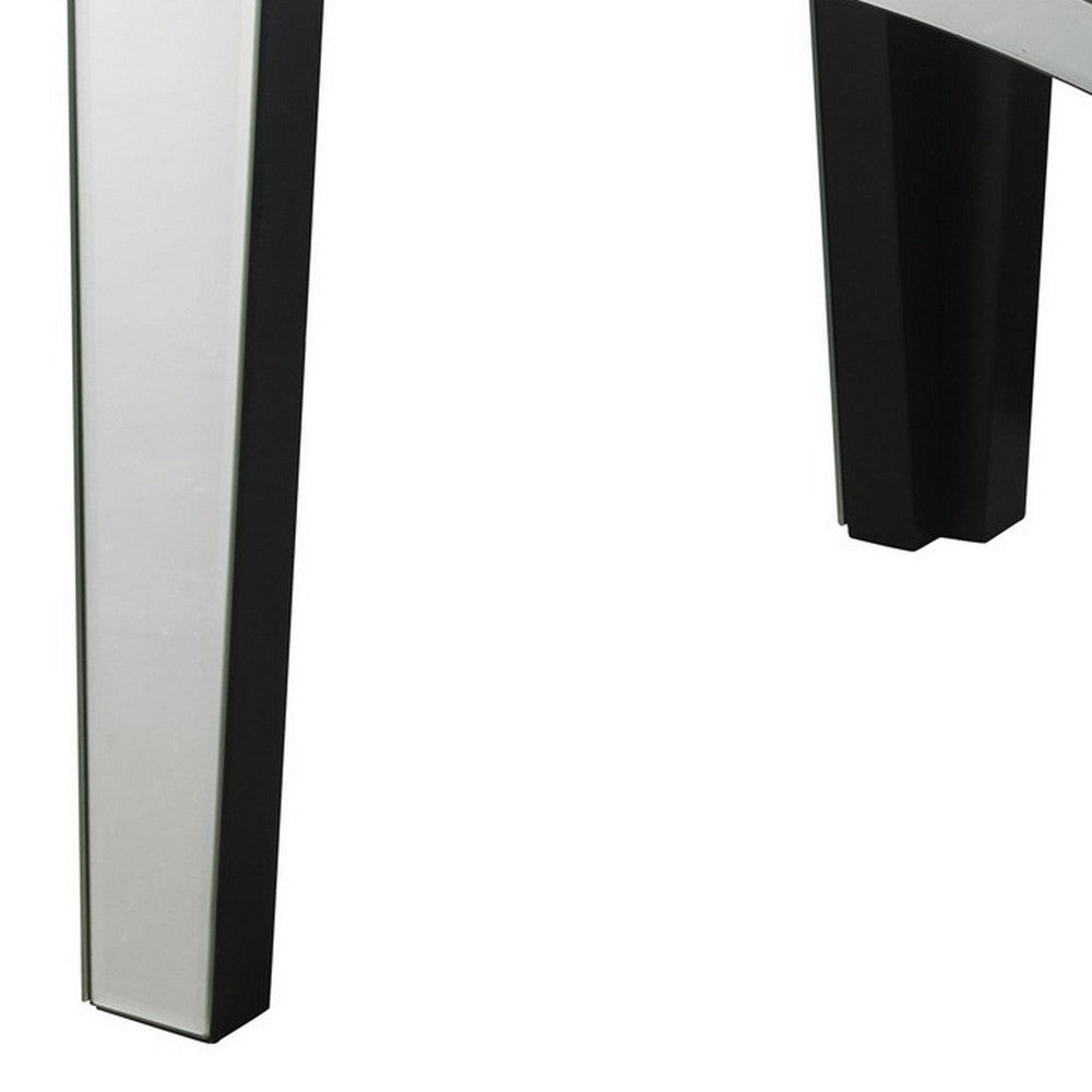 End Table with Mirror Trim and Faux Stone Inlays, Silver - BM252330