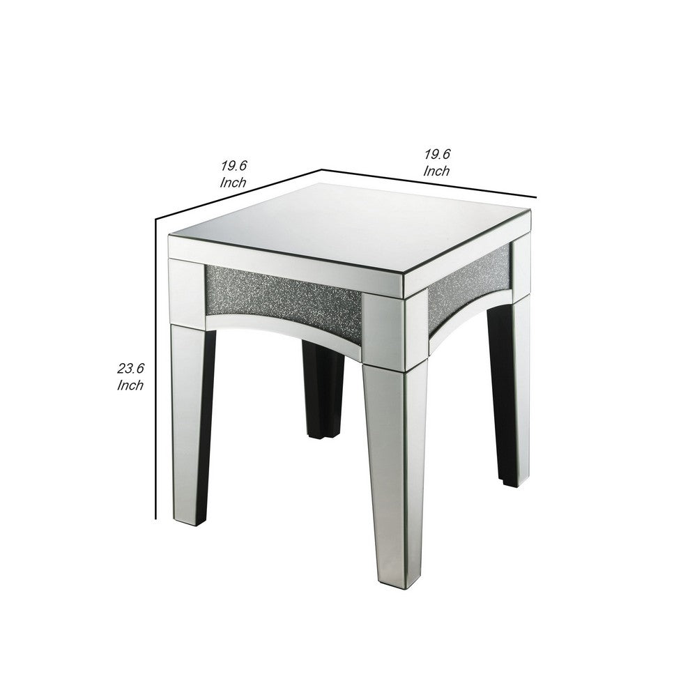 End Table with Mirror Trim and Faux Stone Inlays, Silver - BM252330