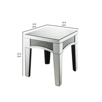 End Table with Mirror Trim and Faux Stone Inlays, Silver - BM252330