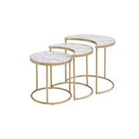 Metal Nesting Coffee Table with Faux Marble Top, Set of 3, Gold and White - BM252366