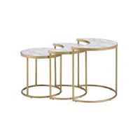 Metal Nesting Coffee Table with Faux Marble Top, Set of 3, Gold and White - BM252366