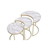 Metal Nesting Coffee Table with Faux Marble Top, Set of 3, Gold and White - BM252366