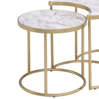 Metal Nesting Coffee Table with Faux Marble Top, Set of 3, Gold and White - BM252366