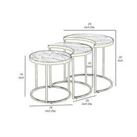 Metal Nesting Coffee Table with Faux Marble Top, Set of 3, Gold and White - BM252366