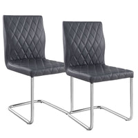 Metal Side Chairs with Faux Leather Seat and Back, Set of 2, Gray and Silver - BM252367