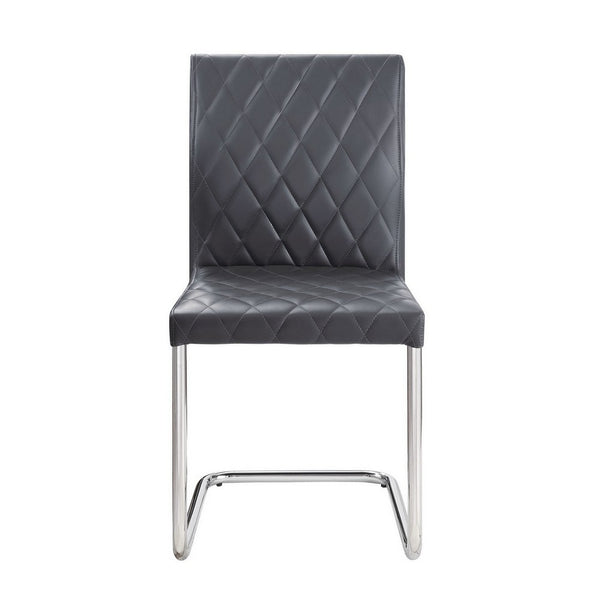 Metal Side Chairs with Faux Leather Seat and Back, Set of 2, Gray and Silver - BM252367