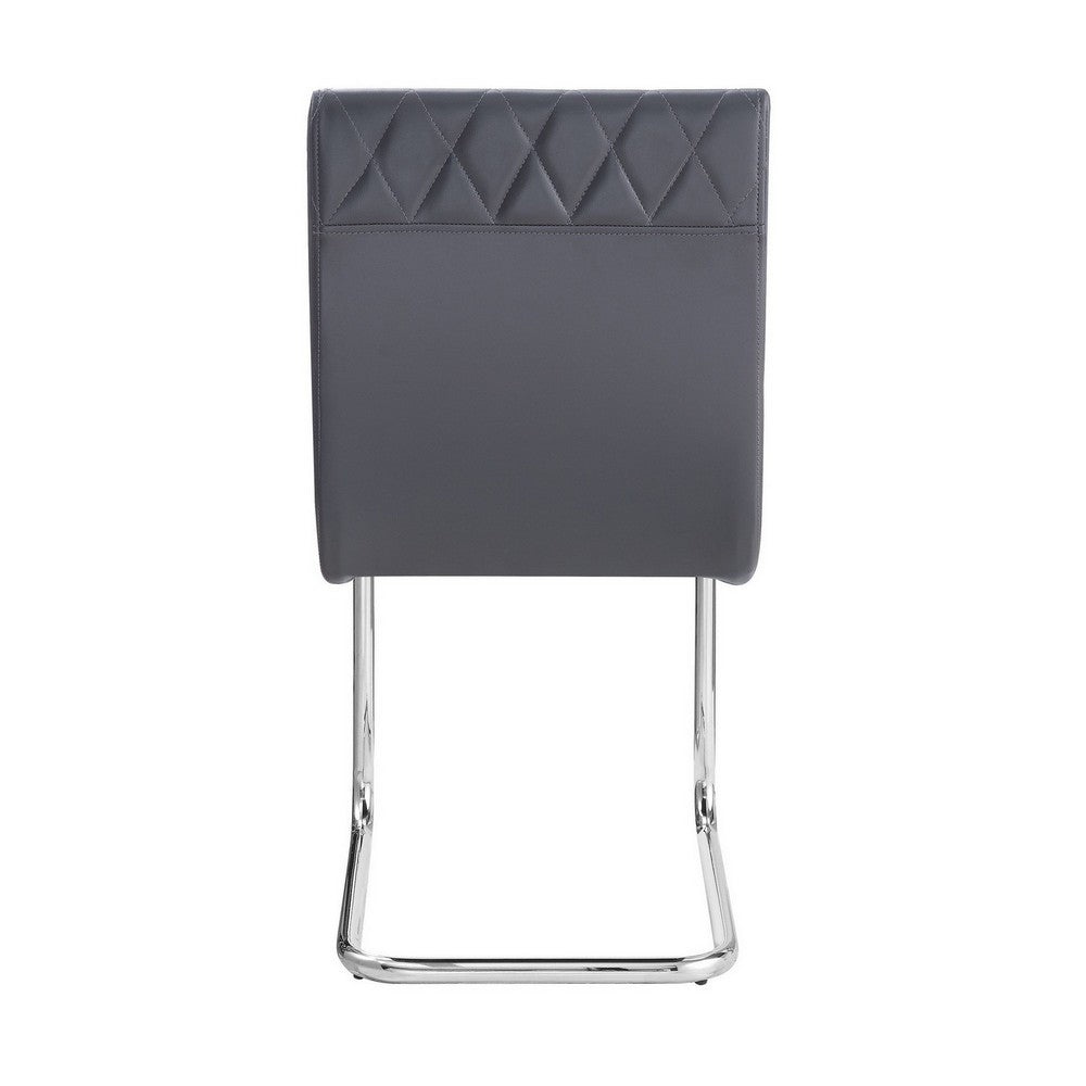 Metal Side Chairs with Faux Leather Seat and Back, Set of 2, Gray and Silver - BM252367